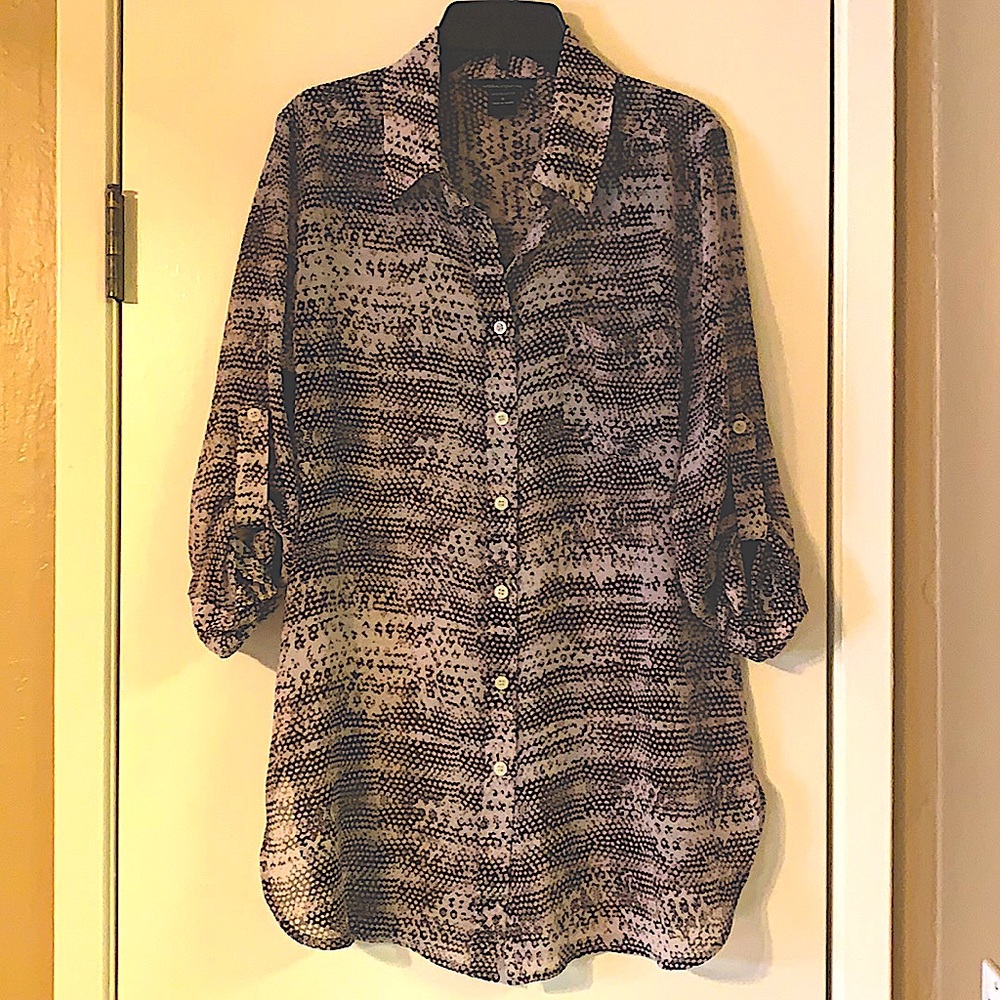 Snake Print 3qt Sleeve Button Up Tunic